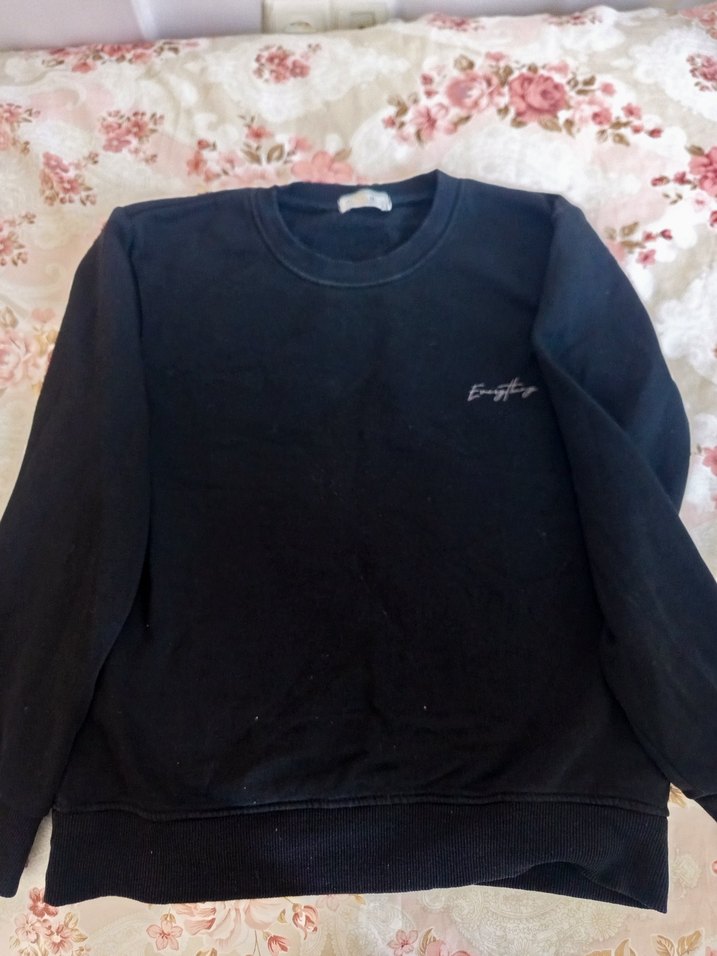 Siyah Kadın Sweatshirt Uzun Kollu Rahat Kesim - Görsel 2