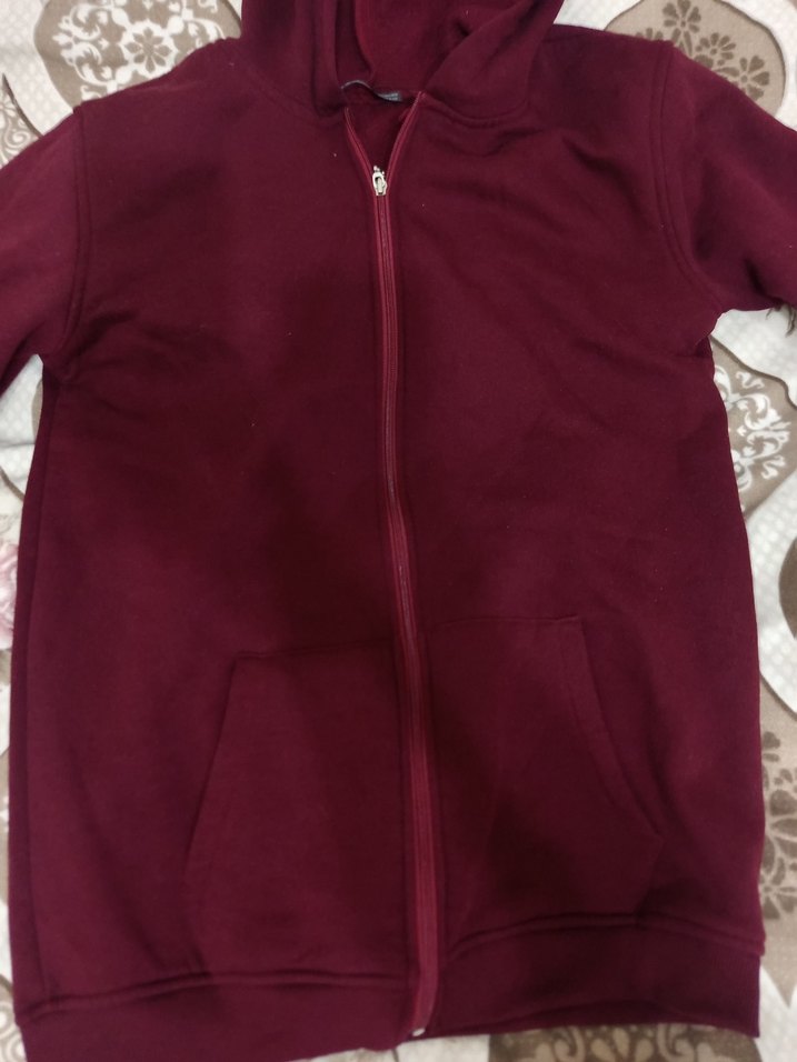 Bordo Kapüşonlu Fermuarlı Kadın Ceket - Görsel 3