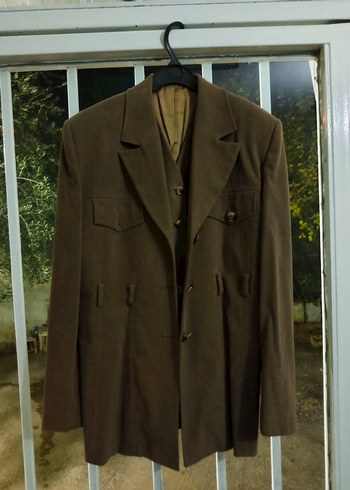 Düğmeli Kahverengi Kadın Süet Takım - Görsel 7