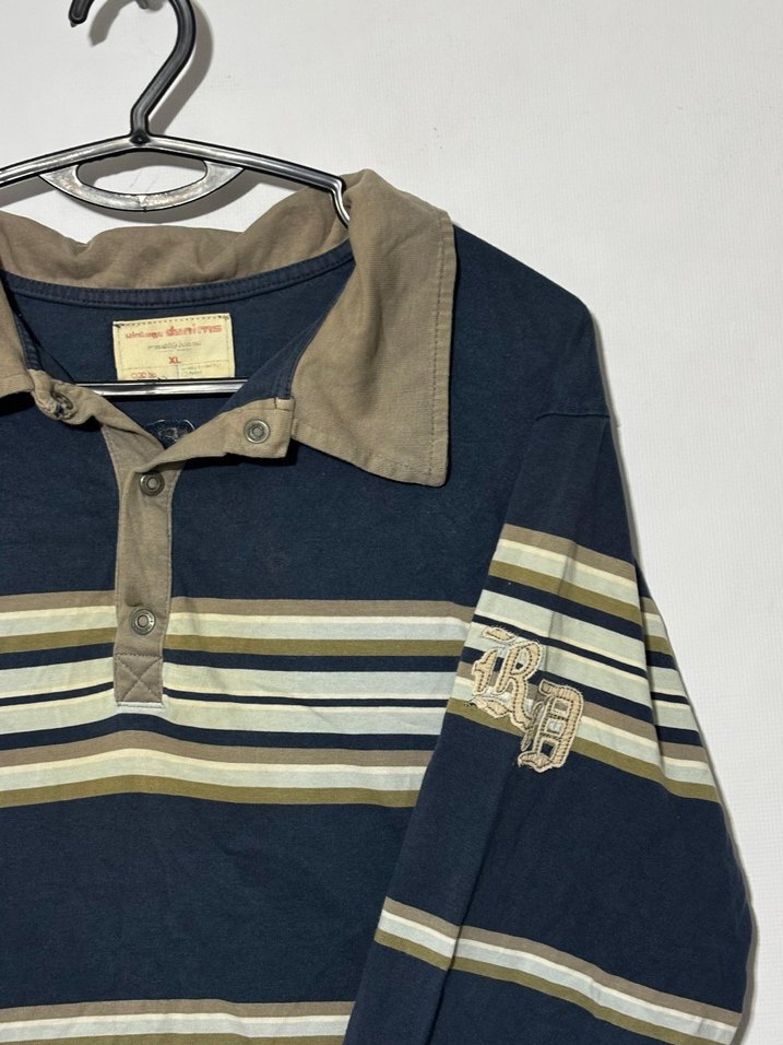 Mavi Çizgili Uzun Kollu Polo Tişört - Görsel 2