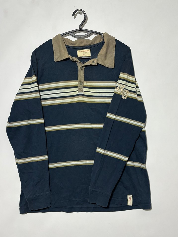 Mavi Çizgili Uzun Kollu Polo Tişört - Görsel 3