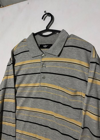 Kiğılı Gri Çizgili Uzun Kollu Polo Tişört - Görsel 2