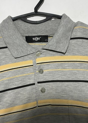 Kiğılı Gri Çizgili Uzun Kollu Polo Tişört - Görsel 3