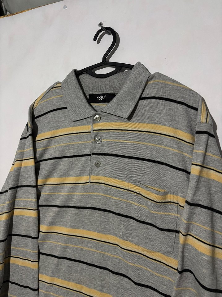 Kiğılı Gri Çizgili Uzun Kollu Polo Tişört - Görsel 2