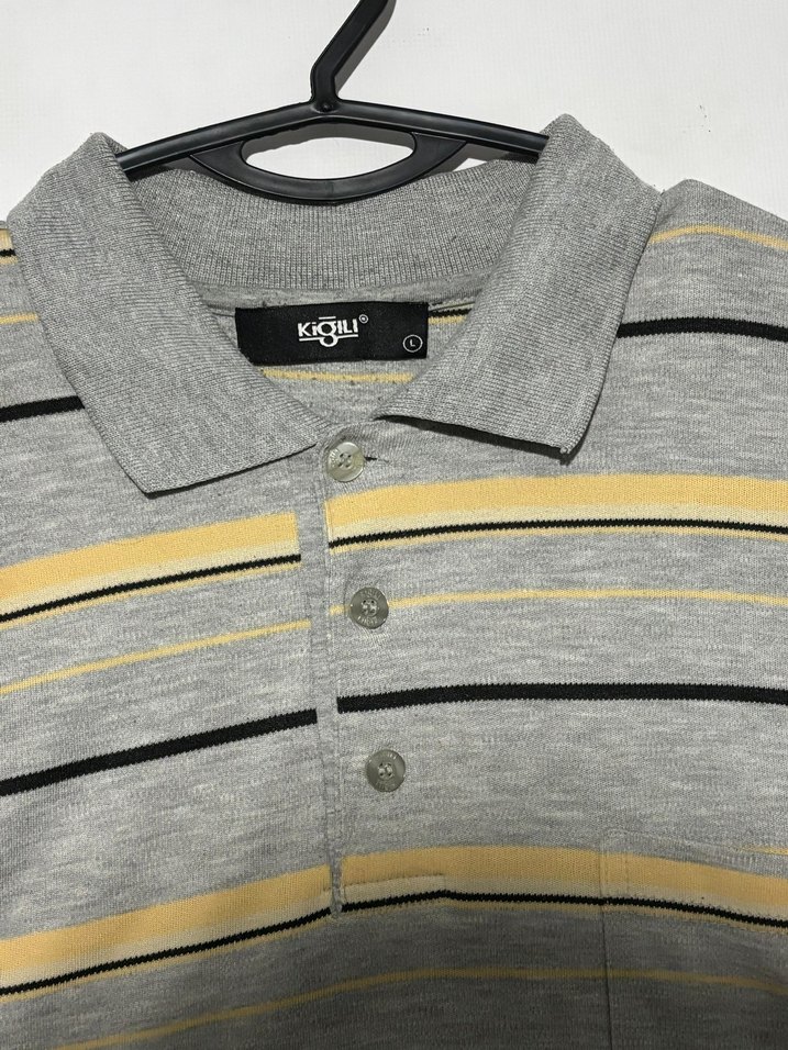 Kiğılı Gri Çizgili Uzun Kollu Polo Tişört - Görsel 3