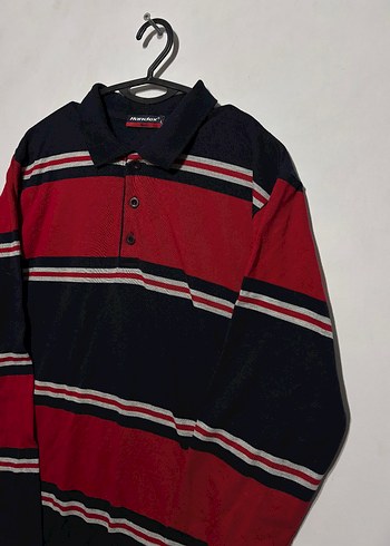 Uzun Kollu Kırmızı Siyah Çizgili Polo Tişört - Görsel 2