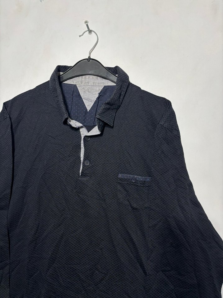 Erkek Siyah Keten Uzun Kollu Polo Tişört - Görsel 2