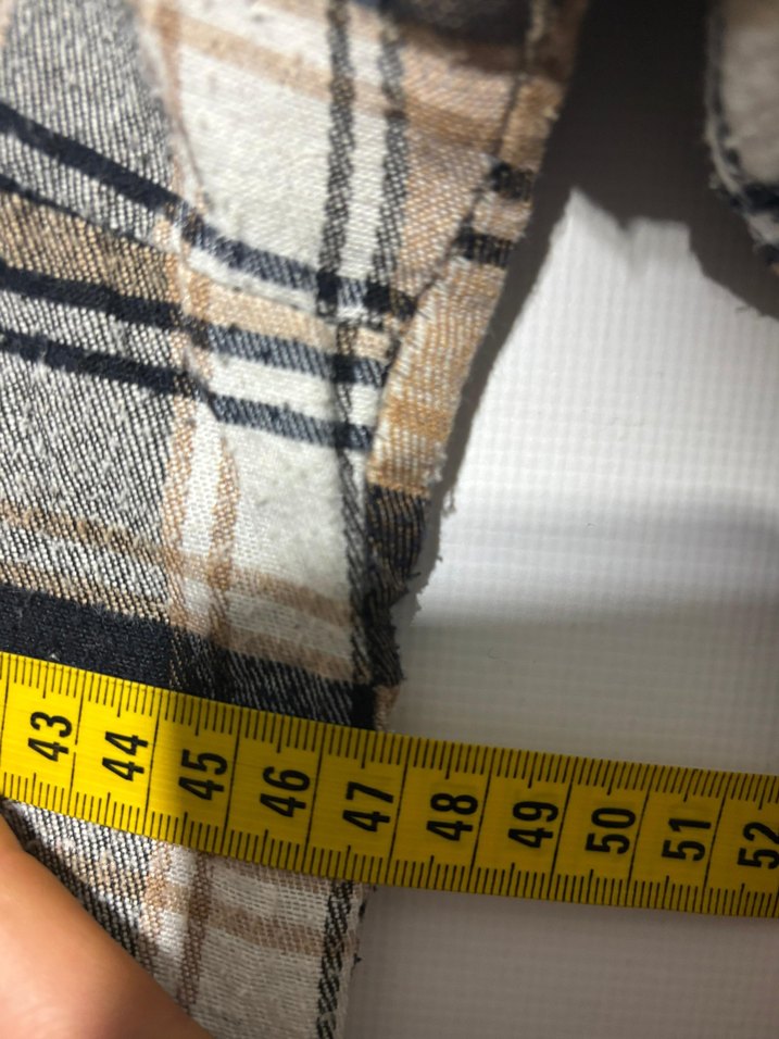 Kadın Bej Ekose Uzun Kollu Keten Gömlek - Görsel 4