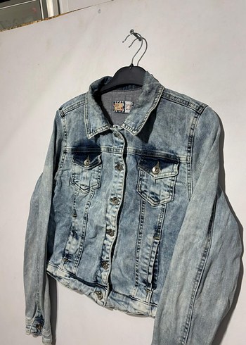 Düğmeli Mavi Batik Desenli Denim Ceket - Görsel 2