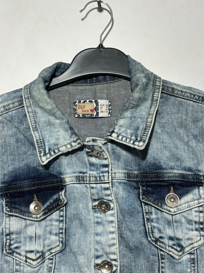 Düğmeli Mavi Batik Desenli Denim Ceket - Görsel 3