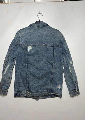 Düğmeli Mavi Bağlamalı Denim Ceket - Görsel 4