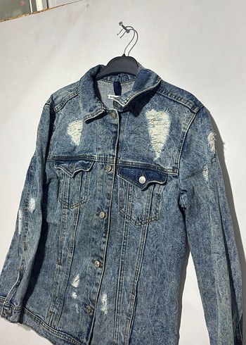 Düğmeli Mavi Bağlamalı Denim Ceket - Görsel 2
