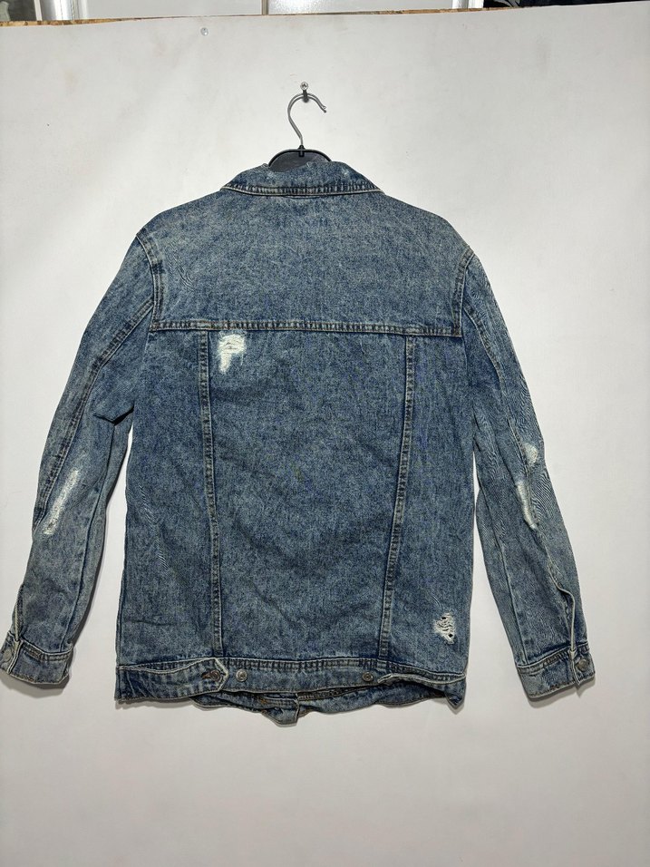 Düğmeli Mavi Bağlamalı Denim Ceket - Görsel 4