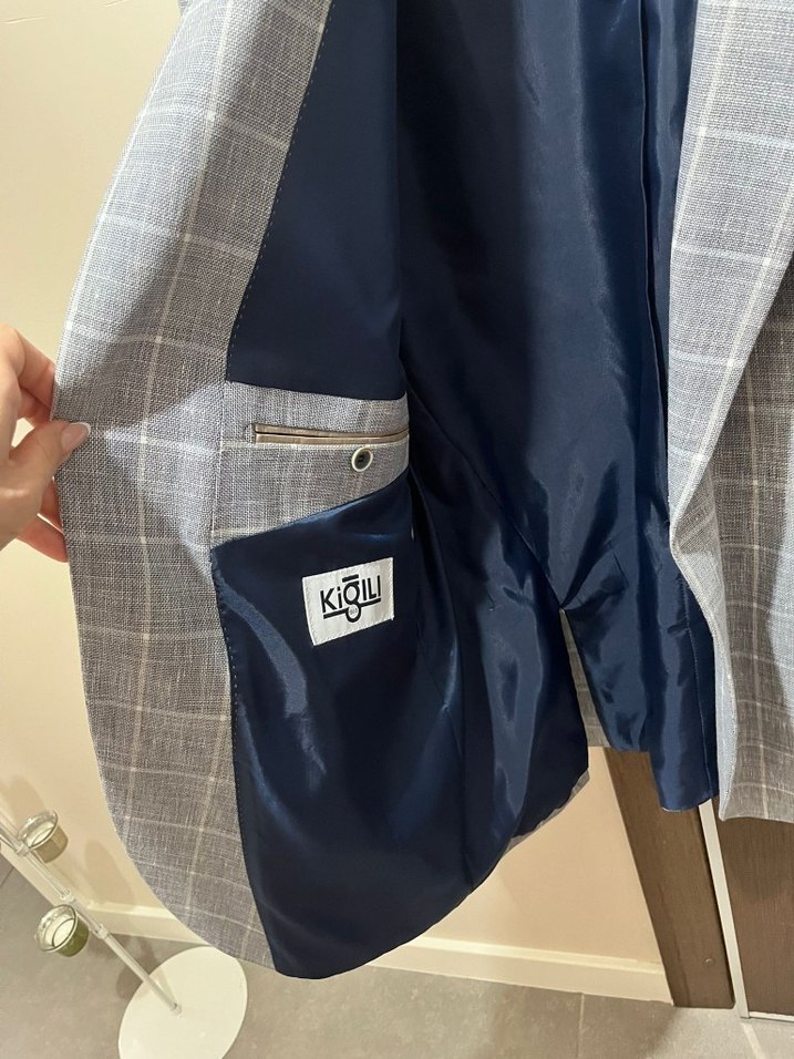 Gri Kareli Erkek Blazer Ceket, 56 Beden 0 Drop - Görsel 2