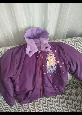 Kız Çocuk Mor Kapüşonlu Fermuarlı Ceket - Görsel 2