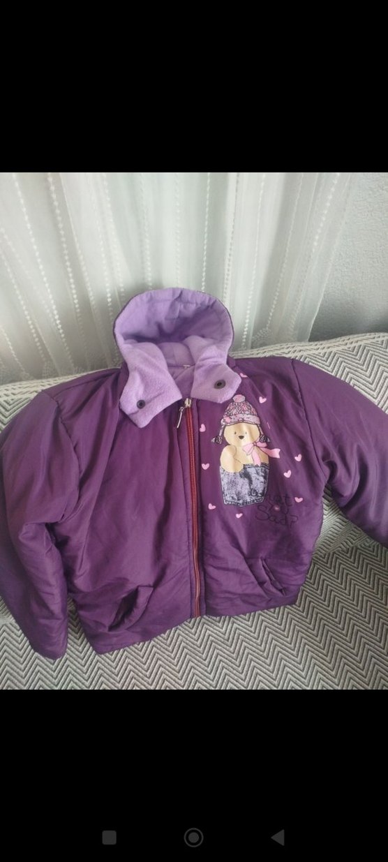 Kız Çocuk Mor Kapüşonlu Fermuarlı Ceket - Görsel 2