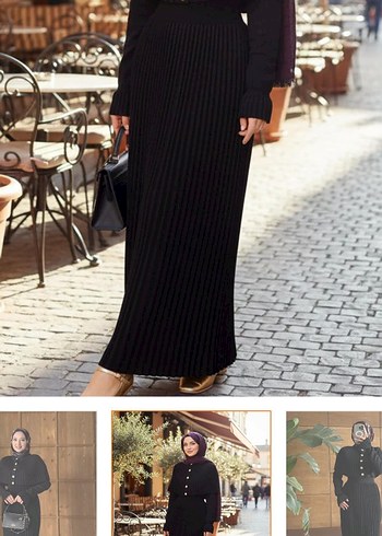 Siyah Pilili Uzun Triko Elbise - Görsel 2