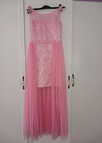 Pembe Dantel Uzun Abiye Elbise - Görsel 2