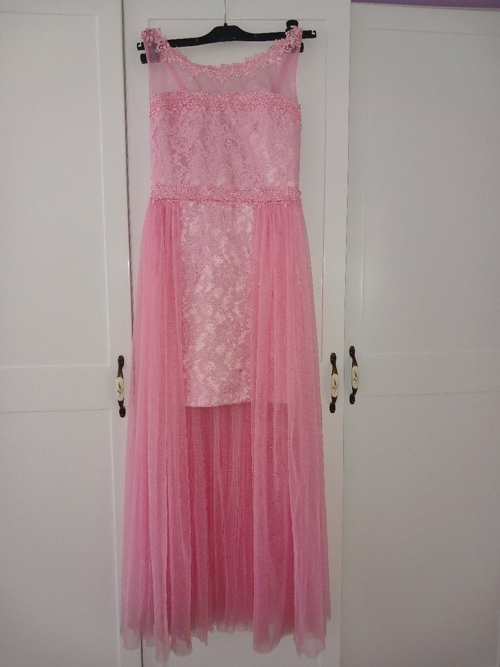 Pembe Dantel Uzun Abiye Elbise - Görsel 2