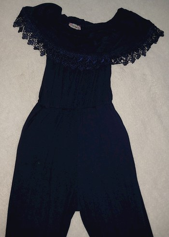 kız çocuğu lacivert Dantelli Uzun Tulum - Görsel 3