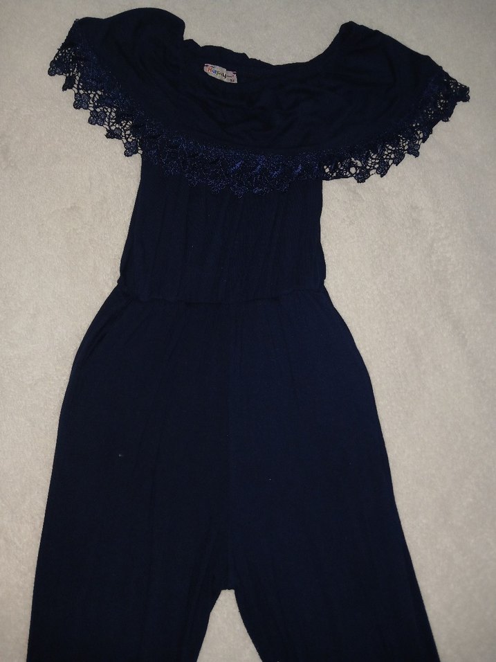 kız çocuğu lacivert Dantelli Uzun Tulum - Görsel 3