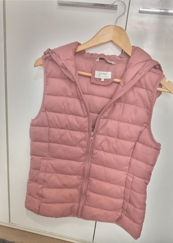 Only pembe Kapüşonlu Fermuarlı Kadın Yelek