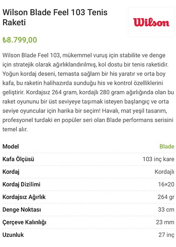 Orijinal Wilson Blade 103 Tenis Raketi Sıfır Ürün - Görsel 5