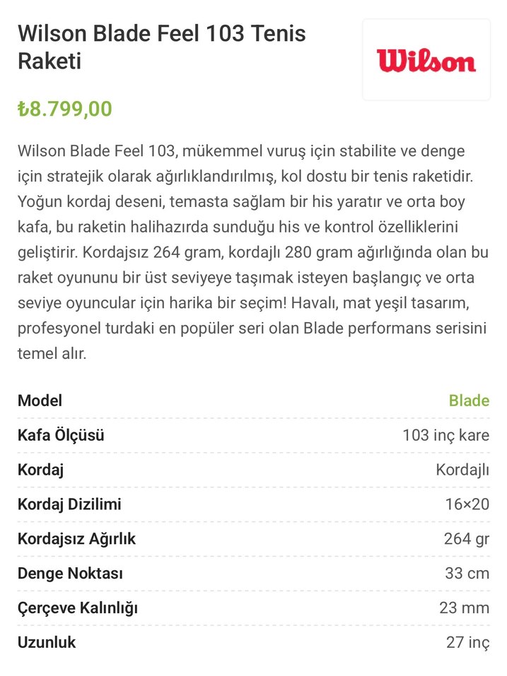 Orijinal Wilson Blade 103 Tenis Raketi Sıfır Ürün - Görsel 5
