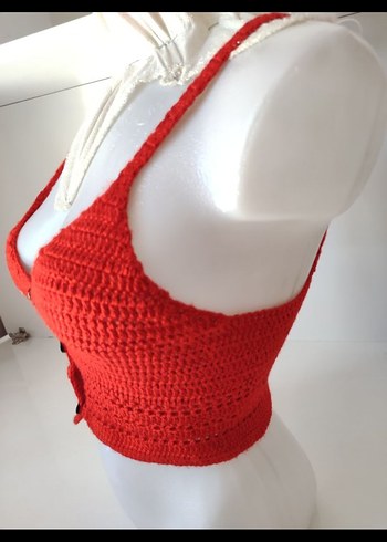 Kırmızı Örgü Düğmeli Bohem Büstiyer - Görsel 4