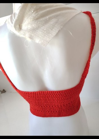 Kırmızı Örgü Düğmeli Bohem Büstiyer - Görsel 3