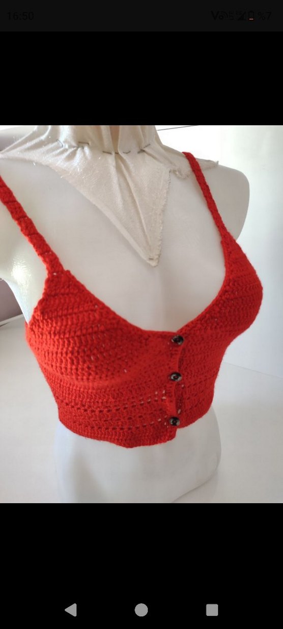 Kırmızı Örgü Düğmeli Bohem Büstiyer - Görsel 2