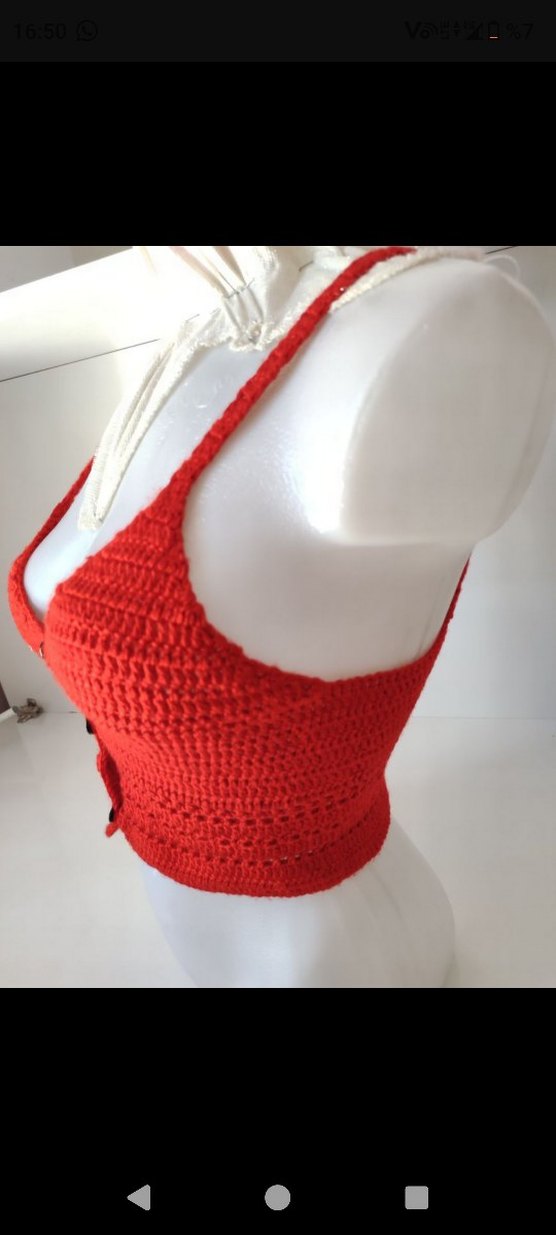 Kırmızı Örgü Düğmeli Bohem Büstiyer - Görsel 4