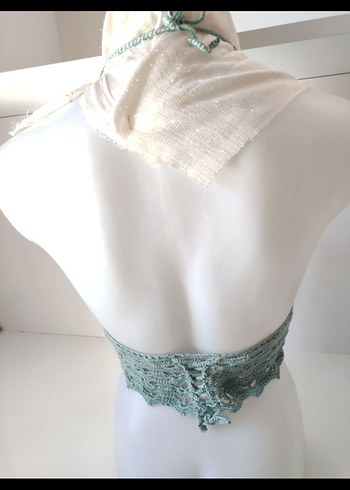 Dantel Detaylı V Yaka Örgü Büstiyer - Görsel 3