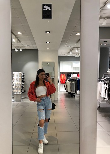 Bershka Nar Çiçeği Eskitme Kot Ceket