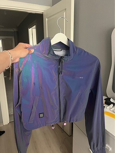 s Beden Bershka Mor Reflektörlü Crop Ceket