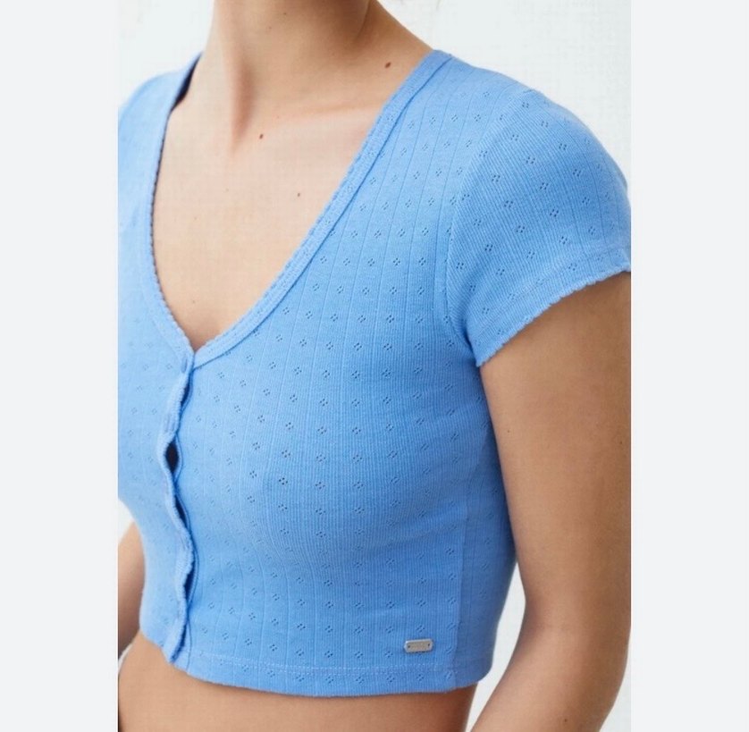 Mavi Kız Triko V Yaka Kısa Kollu Düğmeli Üst - Görsel 2