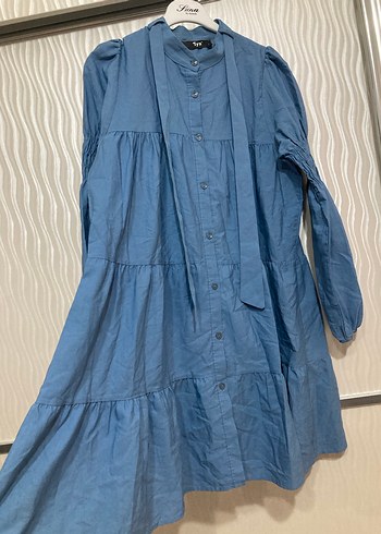 Mavi Uzun Kollu Bol Kesim Kadın Tunik - Görsel 2