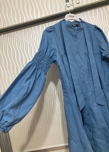 Mavi Uzun Kollu Bol Kesim Kadın Tunik - Görsel 3