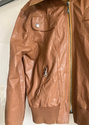 Kahverengi Deri Kemerli Kadın Ceket - Görsel 2