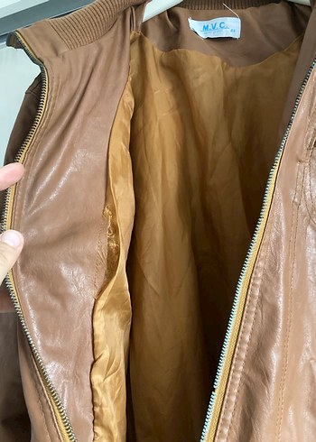 Kahverengi Deri Kemerli Kadın Ceket - Görsel 4