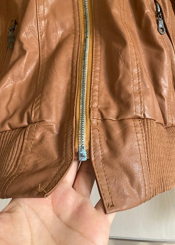 Kahverengi Deri Kemerli Kadın Ceket - Görsel 3