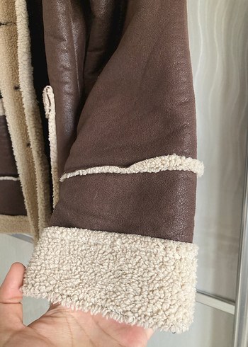 Kahverengi Süet Kürklü Midi Ceket - Görsel 4