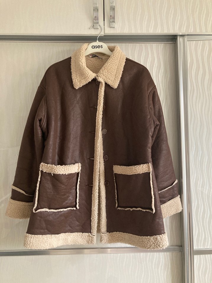 Kahverengi Süet Kürklü Midi Ceket - Görsel 2