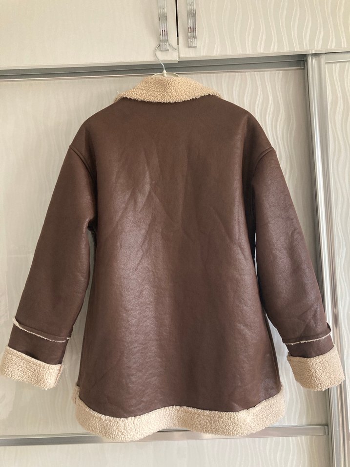 Kahverengi Süet Kürklü Midi Ceket - Görsel 5