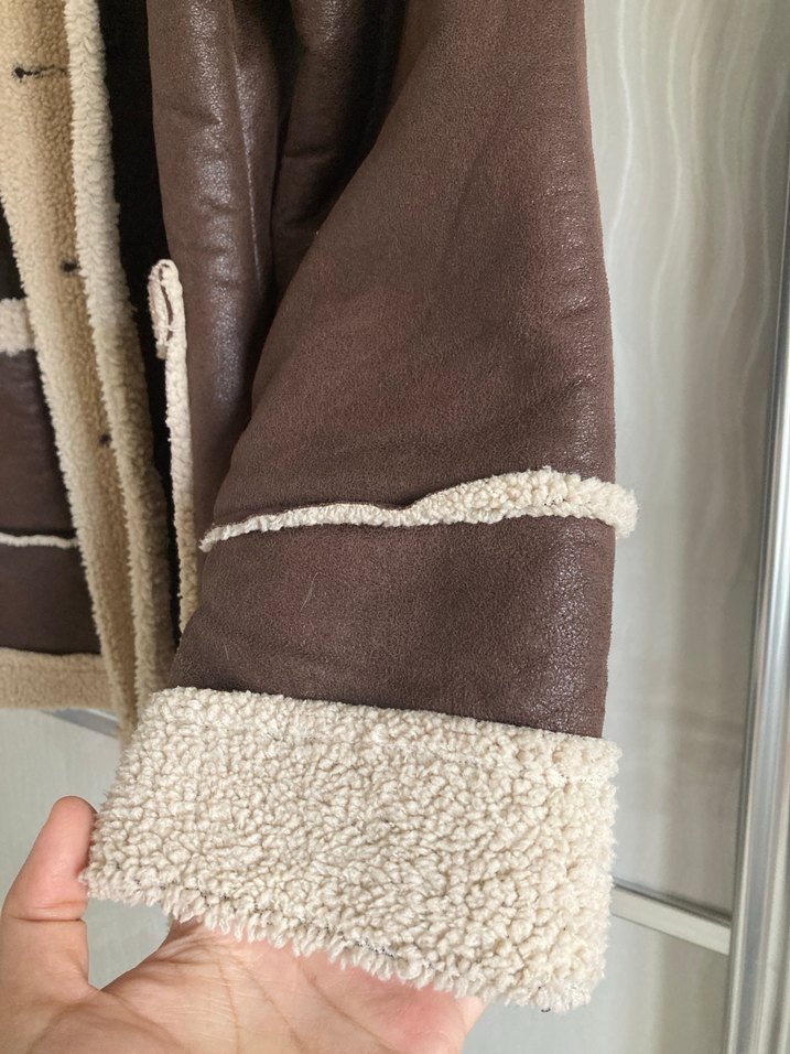 Kahverengi Süet Kürklü Midi Ceket - Görsel 4