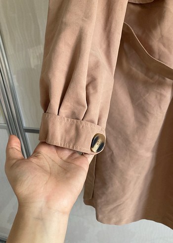 Bej Uzun Keten Kadın Trençkot - Görsel 5