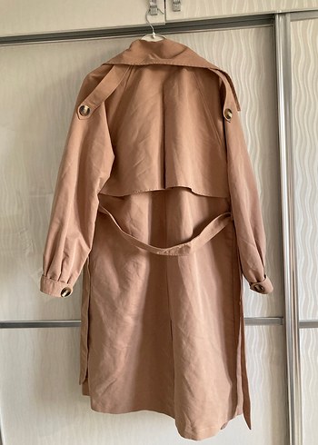 Bej Uzun Keten Kadın Trençkot - Görsel 3