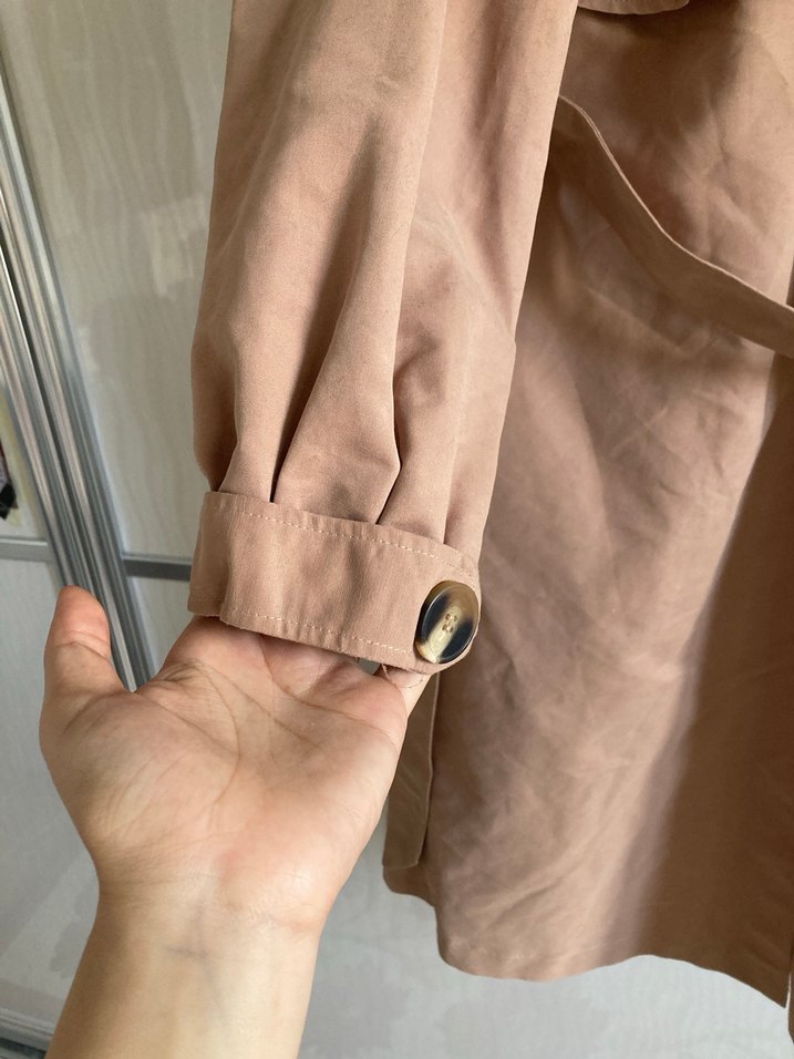 Bej Uzun Keten Kadın Trençkot - Görsel 5