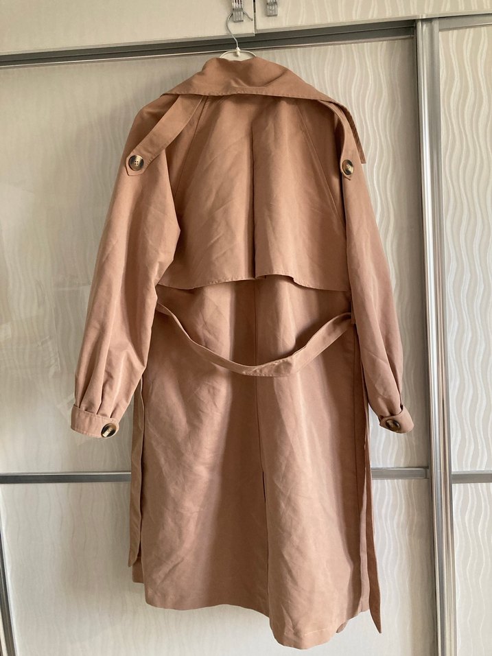 Bej Uzun Keten Kadın Trençkot - Görsel 3