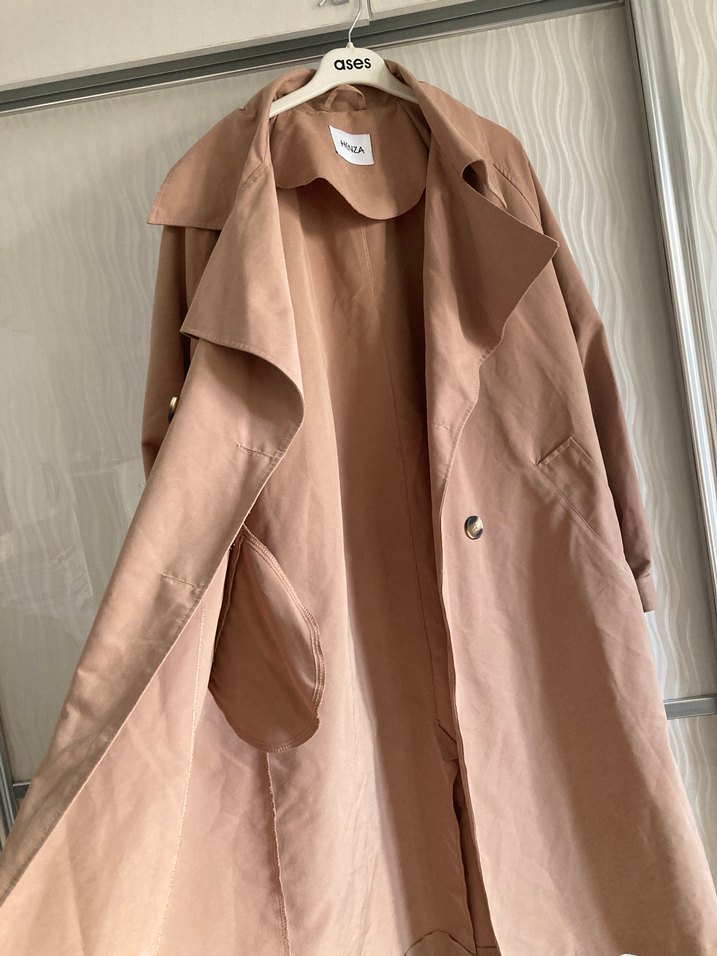 Bej Uzun Keten Kadın Trençkot - Görsel 2